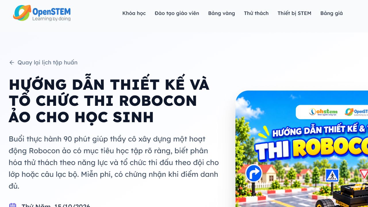 Trang đăng ký tập huấn tạo cuộc thi robot ảo trên OpenSTEM
