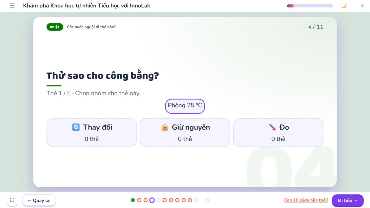 Màn hình hướng dẫn học sinh thiết kế cách thử công bằng trên ScienceLab