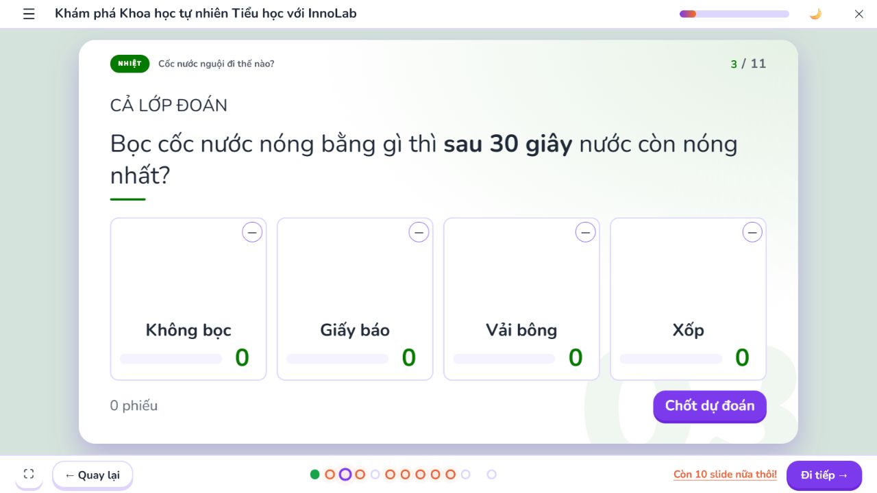 Câu hỏi dự đoán và các phương án để cả lớp lựa chọn trên ScienceLab