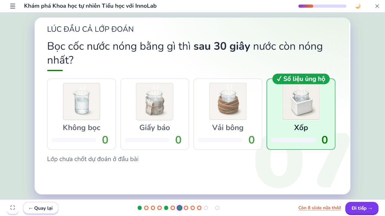 ScienceLab đưa dự đoán ban đầu trở lại để đối chiếu với kết quả thí nghiệm