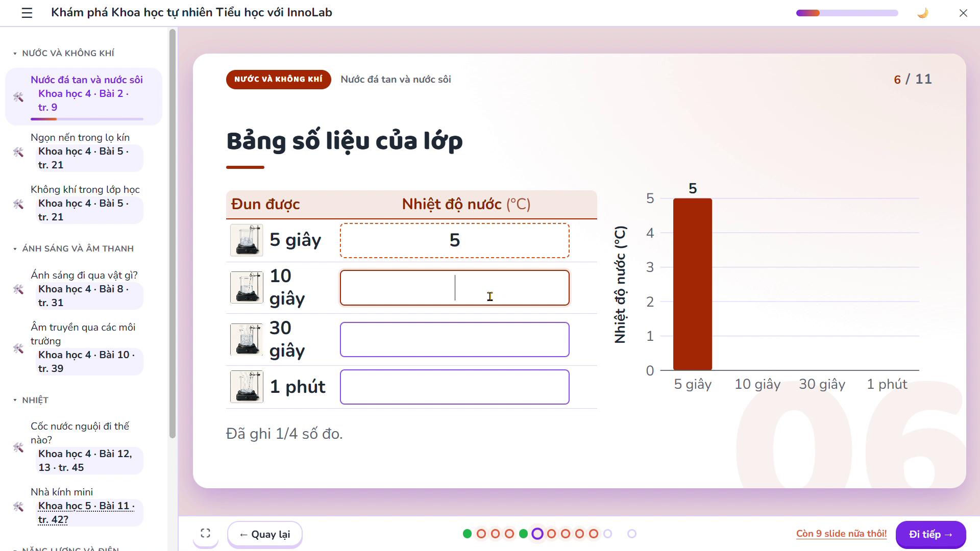Bảng số liệu của lớp giúp học sinh đối chiếu dự đoán với kết quả đo