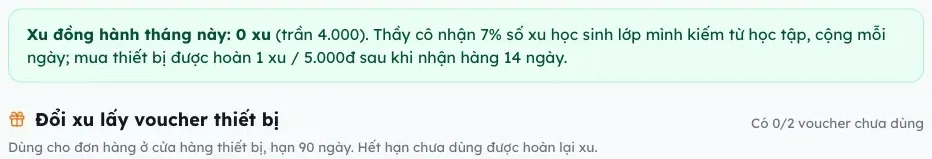 Ví xu của giáo viên: xu đồng hành tháng này, tỉ lệ theo hạng và hoàn xu khi mua thiết bị